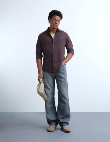 Flying Machine Deep Purple Solid Cotton Regular Fit Men's Shirt