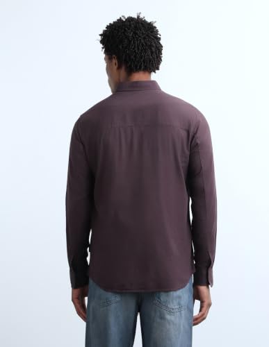 Flying Machine Deep Purple Solid Cotton Regular Fit Men's Shirt