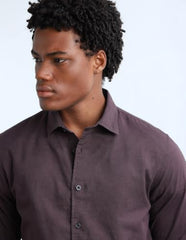 Flying Machine Deep Purple Solid Cotton Regular Fit Men's Shirt