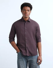 Flying Machine Deep Purple Solid Cotton Regular Fit Men's Shirt