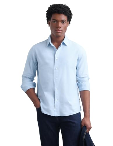 Flying Machine Light Blue Cotton Oxford Regular Fit Men's Shirt