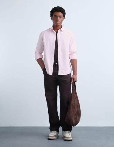Flying Machine Men Pink Cotton Oxford Vertical Striped Regular Fit Men's Shirt