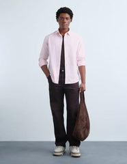 Flying Machine Men Pink Cotton Oxford Vertical Striped Regular Fit Men's Shirt