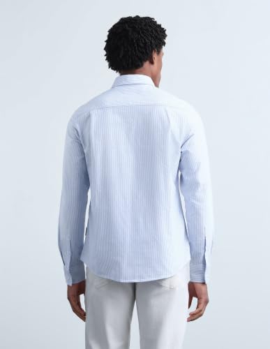 Flying Machine Blue Striped Oxford Regular Fit Men's Shirt