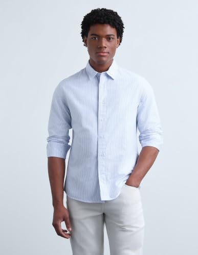 Flying Machine Blue Striped Oxford Regular Fit Men's Shirt