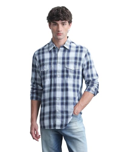 Flying Machine Men's Plaid Checked Twill Shirt
