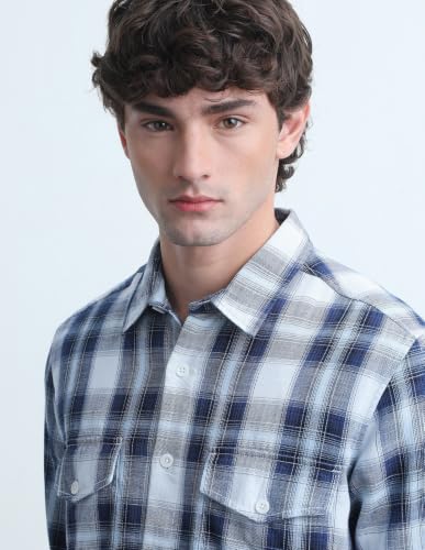 Flying Machine Men's Plaid Checked Twill Shirt
