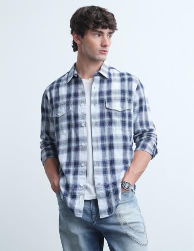 Flying Machine Men's Plaid Checked Twill Shirt