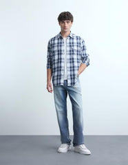Flying Machine Men's Plaid Checked Twill Shirt