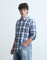 Flying Machine Men's Plaid Checked Twill Shirt