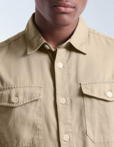 Flying Machine Beige Solid Twill Relaxed Fit Men's Shirt