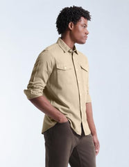 Flying Machine Beige Solid Twill Relaxed Fit Men's Shirt
