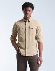 Flying Machine Beige Solid Twill Relaxed Fit Men's Shirt