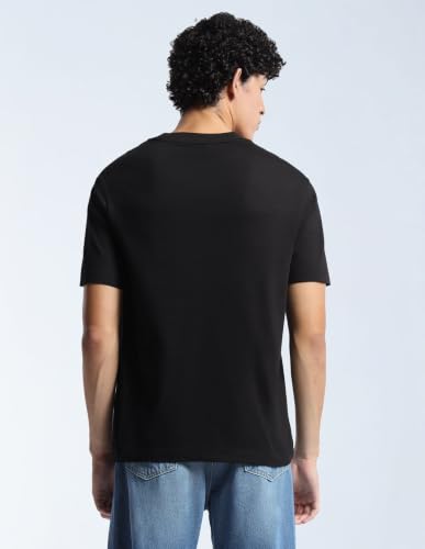 Flying Machine Black Solid Cotton Relaxed Fit Men's T-Shirt