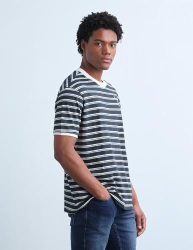 Flying Machine Men's Horizontal Striped Relaxed Fit T-Shirt