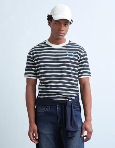 Flying Machine Men's Horizontal Striped Relaxed Fit T-Shirt