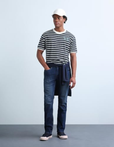 Flying Machine Men's Horizontal Striped Relaxed Fit T-Shirt