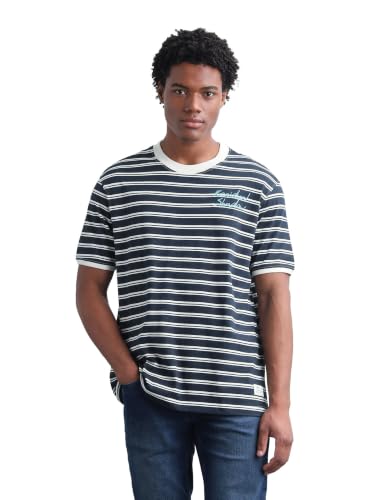 Flying Machine Men's Horizontal Striped Relaxed Fit T-Shirt