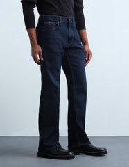 Flying Machine Dark Blue Solid Cotton Blend Bootcut Fit Men's Jeans