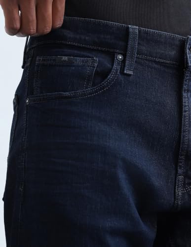 Flying Machine Dark Blue Solid Cotton Blend Bootcut Fit Men's Jeans