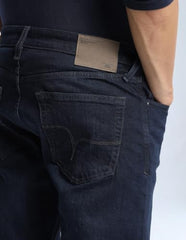 Flying Machine Dark Blue Cotton Blend Straight Fit Men's Jeans