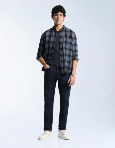 Flying Machine Dark Blue Cotton Blend Straight Fit Men's Jeans