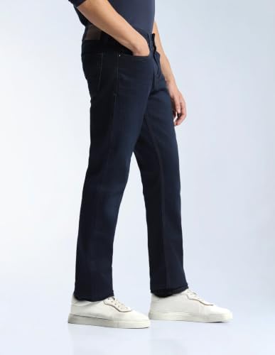 Flying Machine Dark Blue Cotton Blend Straight Fit Men's Jeans