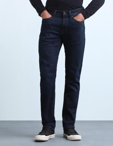 Flying Machine Men Dark Blue Solid Slim Straight Fit Men's Jeans