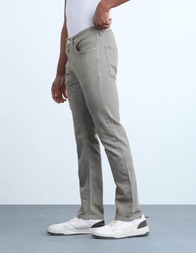 Flying Machine Light Olive Solid Cotton Slim Fit Men's Jeans