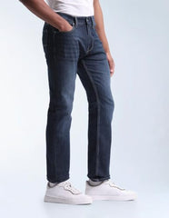 Flying Machine Dark Blue Solid Cotton Blend Straight Fit Men's Jeans