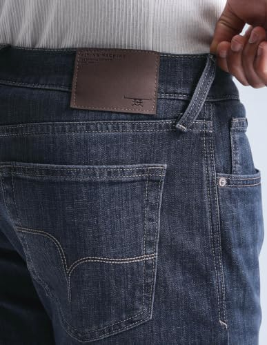 Flying Machine Dark Blue Solid Cotton Blend Straight Fit Men's Jeans