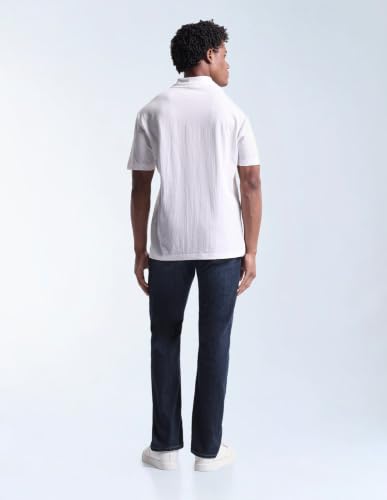 Flying Machine Dark Blue Solid Cotton Blend Straight Fit Men's Jeans