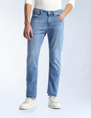 Flying Machine Blue Cotton Blend Straight Fit Men's Jeans