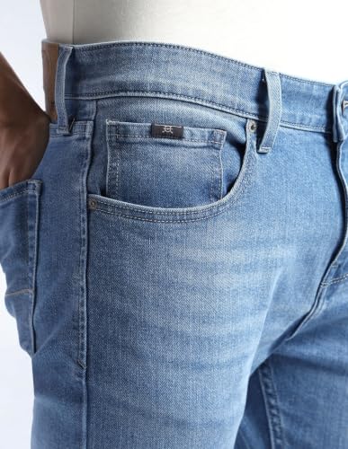Flying Machine Blue Cotton Blend Straight Fit Men's Jeans
