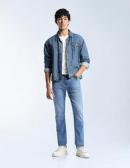 Flying Machine Blue Cotton Blend Straight Fit Men's Jeans