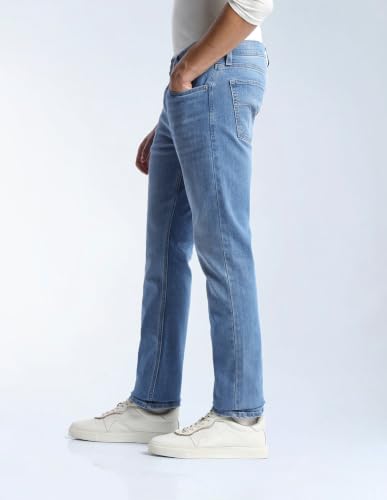 Flying Machine Blue Cotton Blend Straight Fit Men's Jeans