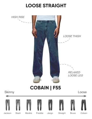 Flying Machine Men's Cobain Loose Fit Mid Rise Jeans