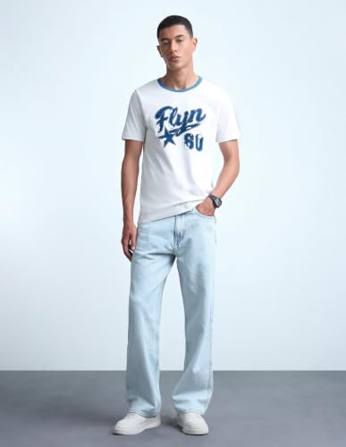 Flying Machine Men's Cobain Loose Fit Mid Rise Jeans
