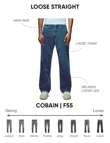 Flying Machine Men's Mid Rise Cobain Loose Fit Jeans