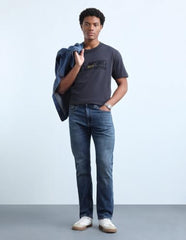 Flying Machine Blue Solid Cotton Blend Straight Fit Men's Jeans