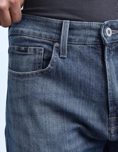 Flying Machine Blue Solid Cotton Blend Straight Fit Men's Jeans