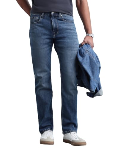 Flying Machine Blue Solid Cotton Blend Straight Fit Men's Jeans