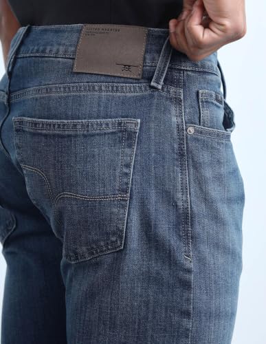 Flying Machine Blue Solid Cotton Blend Straight Fit Men's Jeans