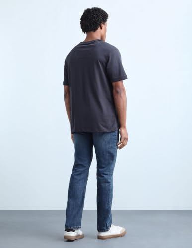 Flying Machine Blue Solid Cotton Blend Straight Fit Men's Jeans