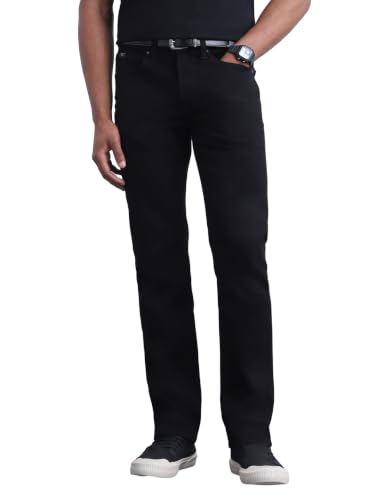 Flying Machine Jet Black Solid Cotton Blend Straight Fit Men's Jeans