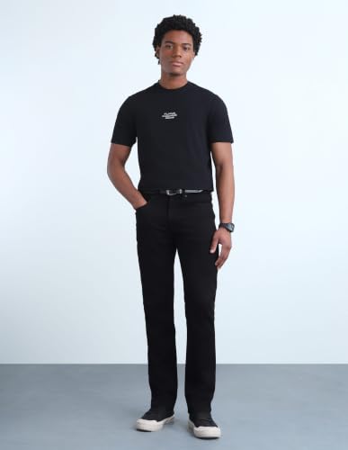 Flying Machine Jet Black Solid Cotton Blend Straight Fit Men's Jeans