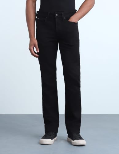 Flying Machine Jet Black Solid Cotton Blend Straight Fit Men's Jeans