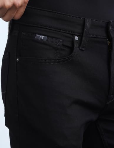 Flying Machine Jet Black Solid Cotton Blend Straight Fit Men's Jeans