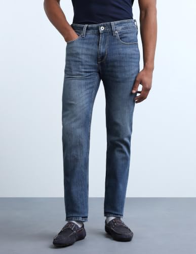 Flying Machine Medium Blue Solid Slim Fit Men's Jeans