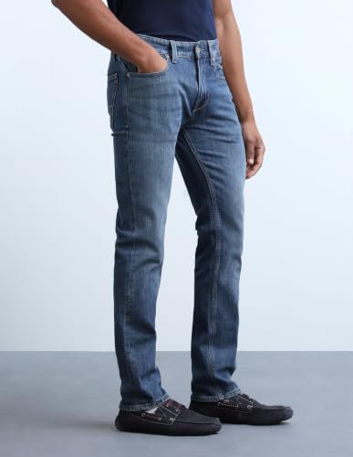 Flying Machine Medium Blue Solid Slim Fit Men's Jeans